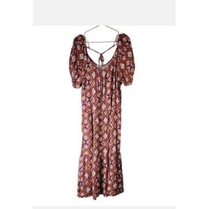 Knox Rose Midi‎ Dress Short Puff Sleeve Pullover Tiered Small Boho Cottagecore